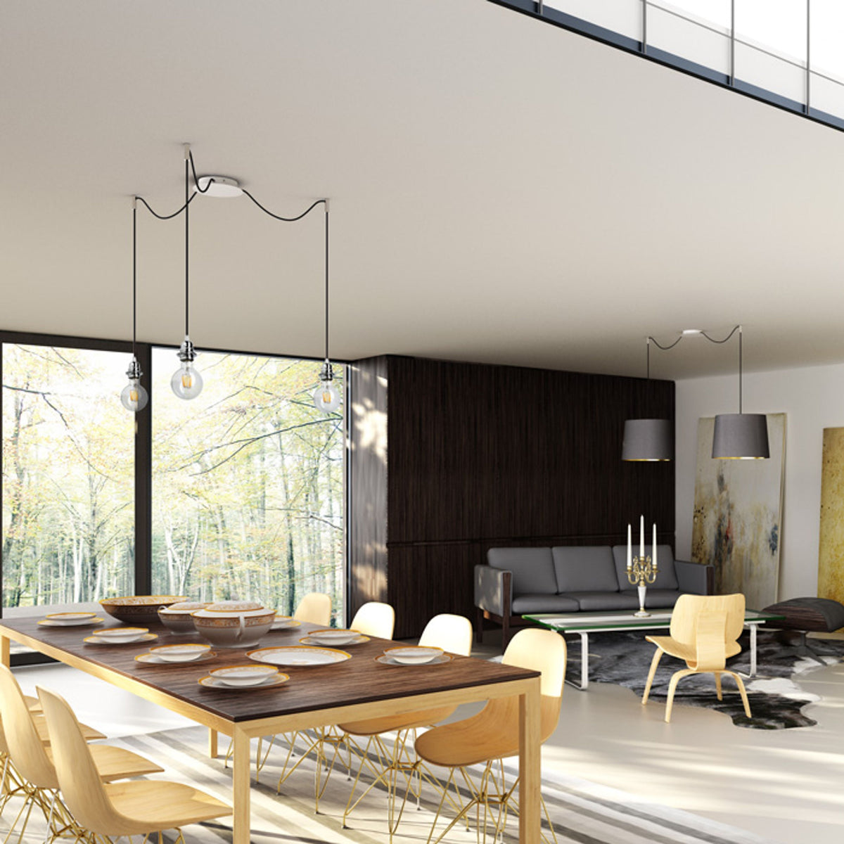 RENDL shades, shade bases, pendent sets KOMBIX 3 pendant set WB+BC+CHF   230V LED E27 3x15W R11779 5