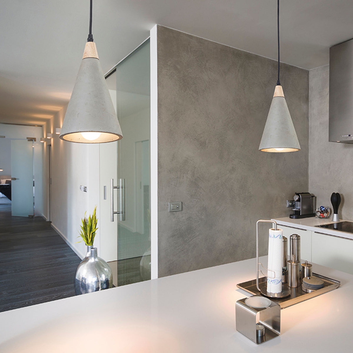 RENDL pendant lamp HEIDI pendant  concrete/wood 230V LED E27 11W R12380 6