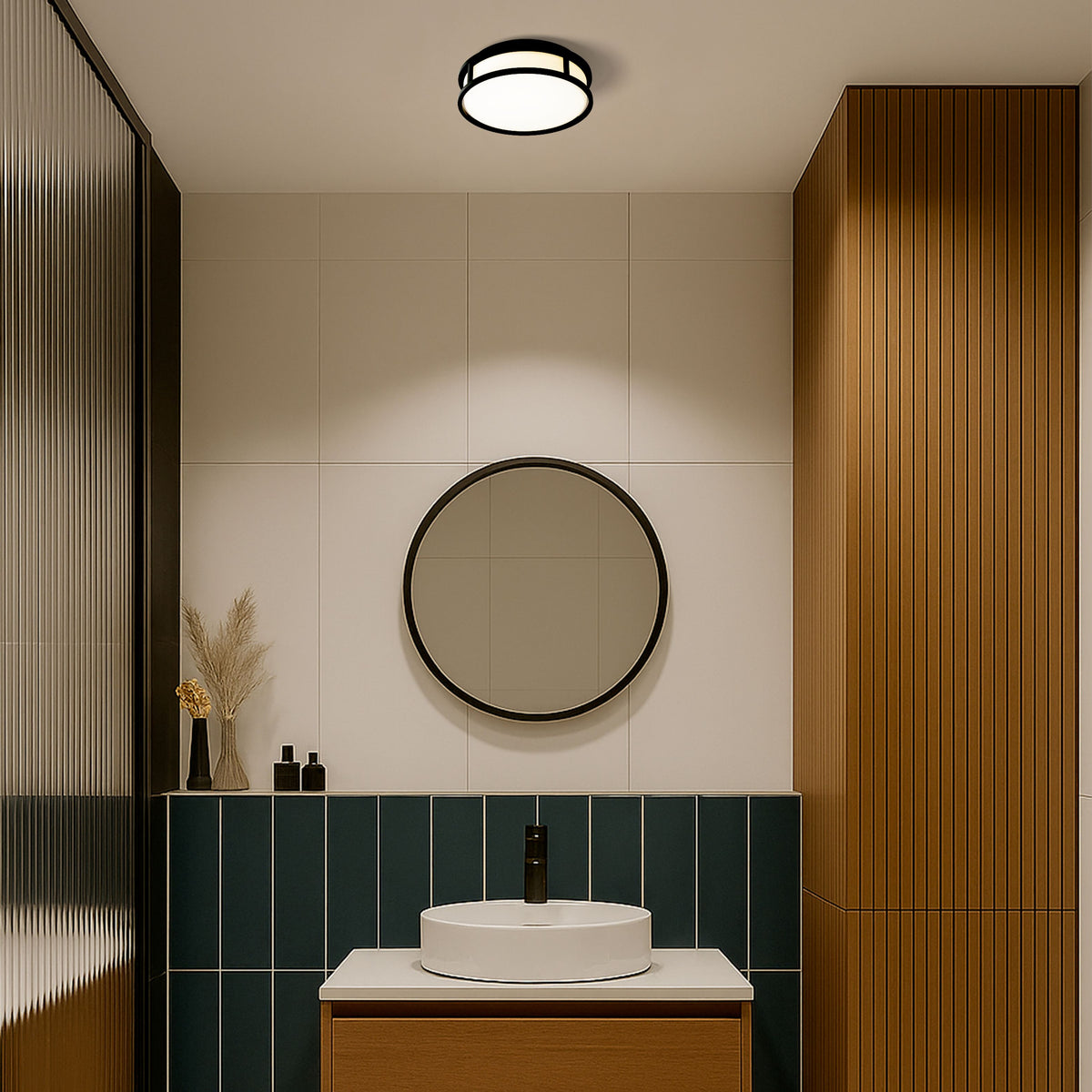 RENDL surface mounted lamp GRANDE LED 25 ceiling  opal-colored glass/black 230V LED 12W IP44  3000K R13677 2
