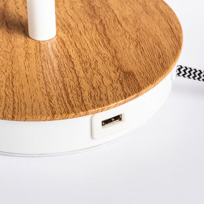 RENDL table lamp KEITH/RON 15/20 table with USB  Polycotton white/beech 230V LED E27 15W R14036 3