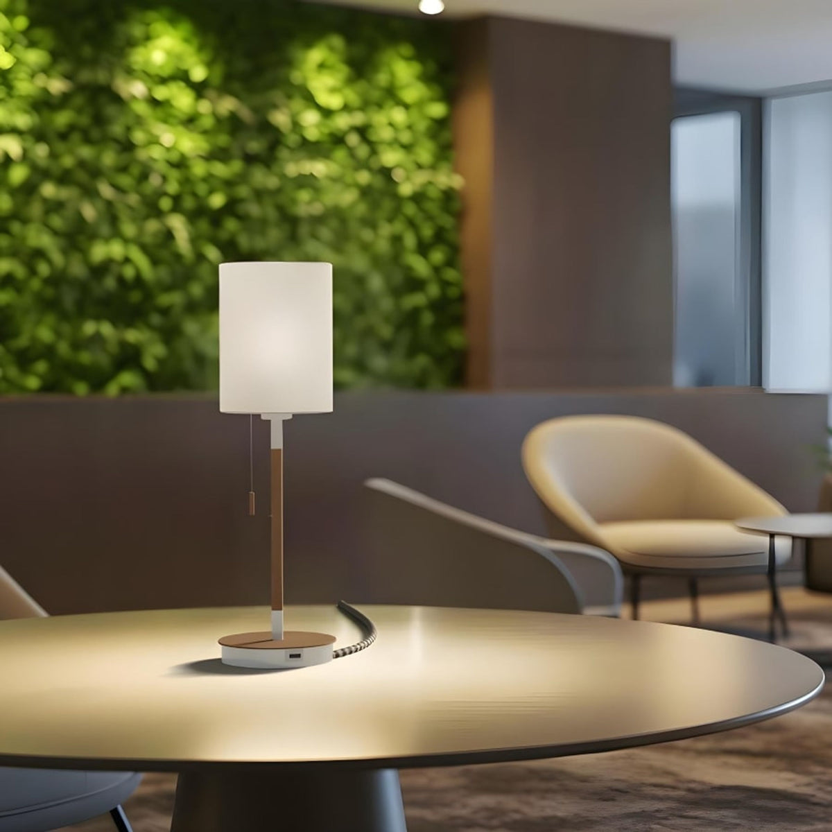 RENDL table lamp KEITH/RON 15/20 table with USB  Polycotton white/beech 230V LED E27 15W R14036 4