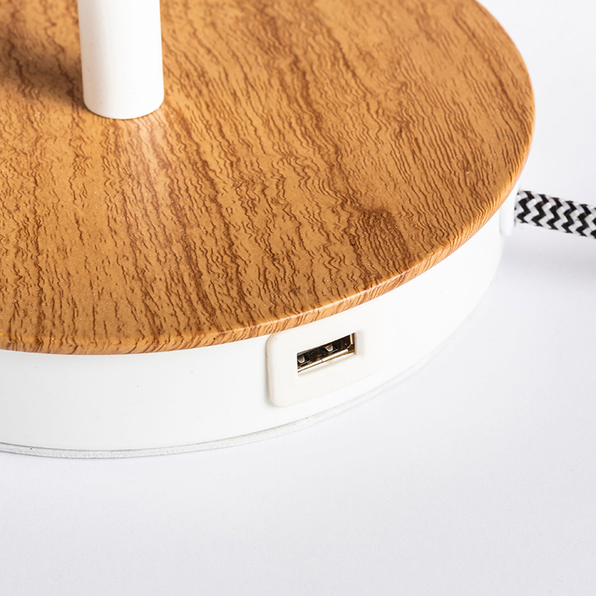 RENDL table lamp KEITH/AMBITUS 30 table with USB  Polycotton white/beech 230V LED E27 15W R14039 3