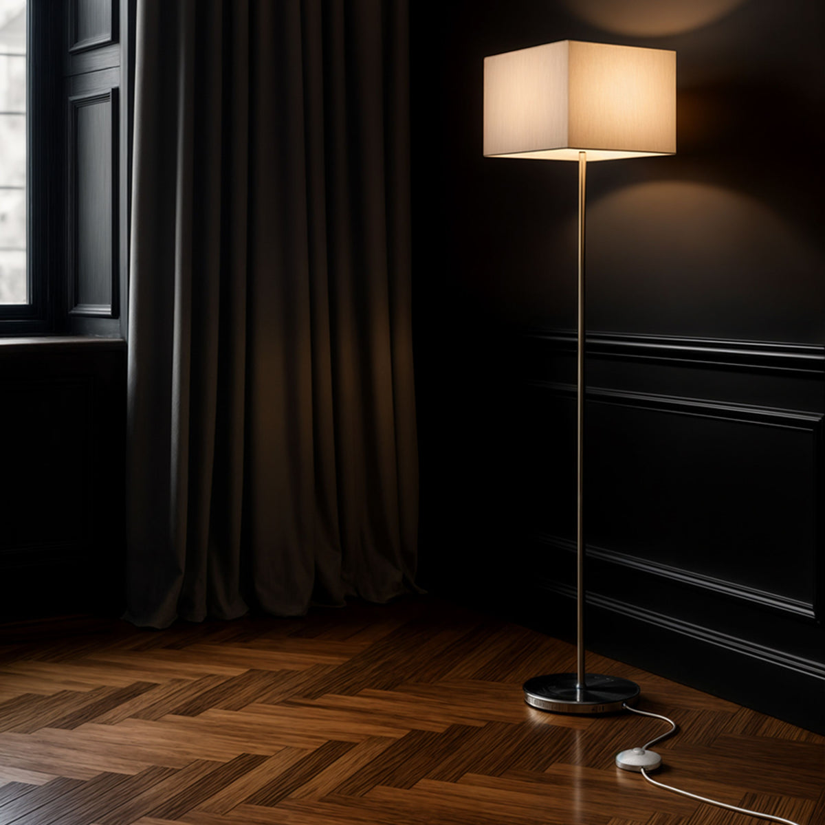 RENDL floor lamp NYC/TEMPO 30/19 floor  Polycotton white/chrome 230V LED E27 15W R14085 2