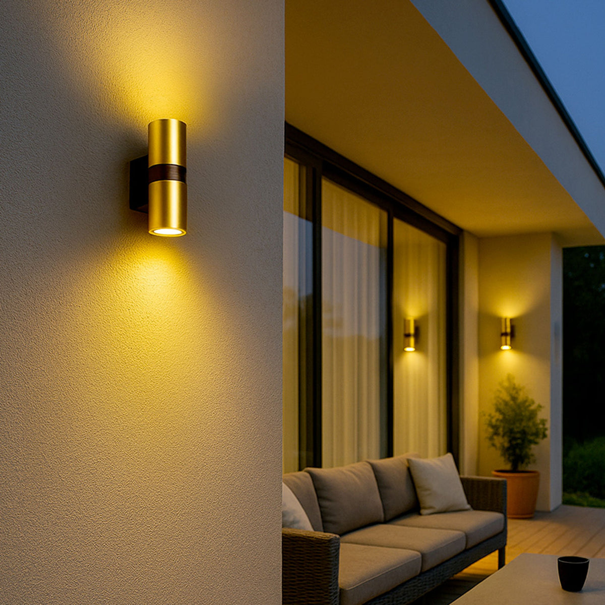 RENDL outdoor lamp MANO wall brushed brass/black 230V LED GU10 2x8W IP54 R14127 4