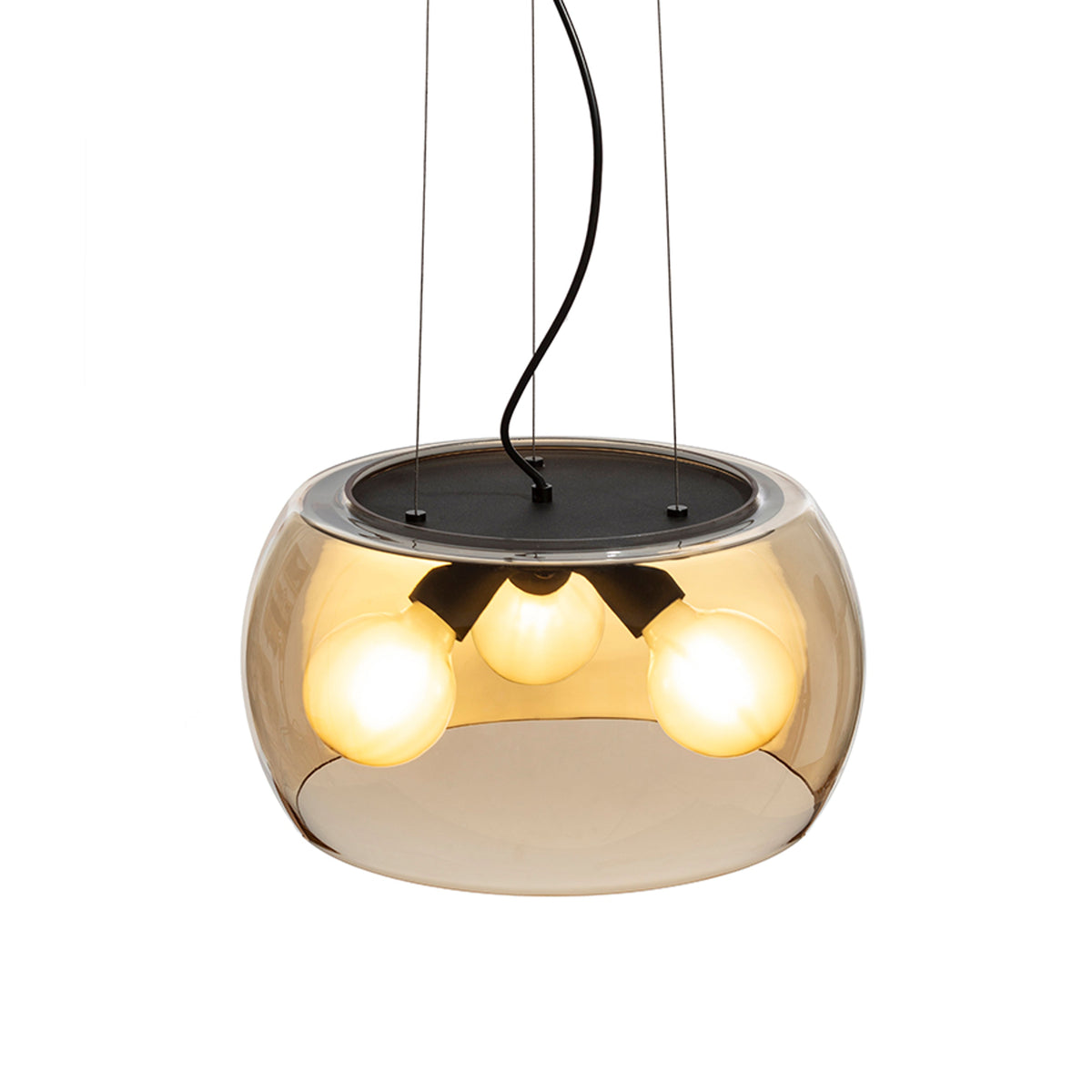 RENDL pendant lamp AMANDA pendant matte black amber-colored glass 230V LED E27 3x15W R14135 3