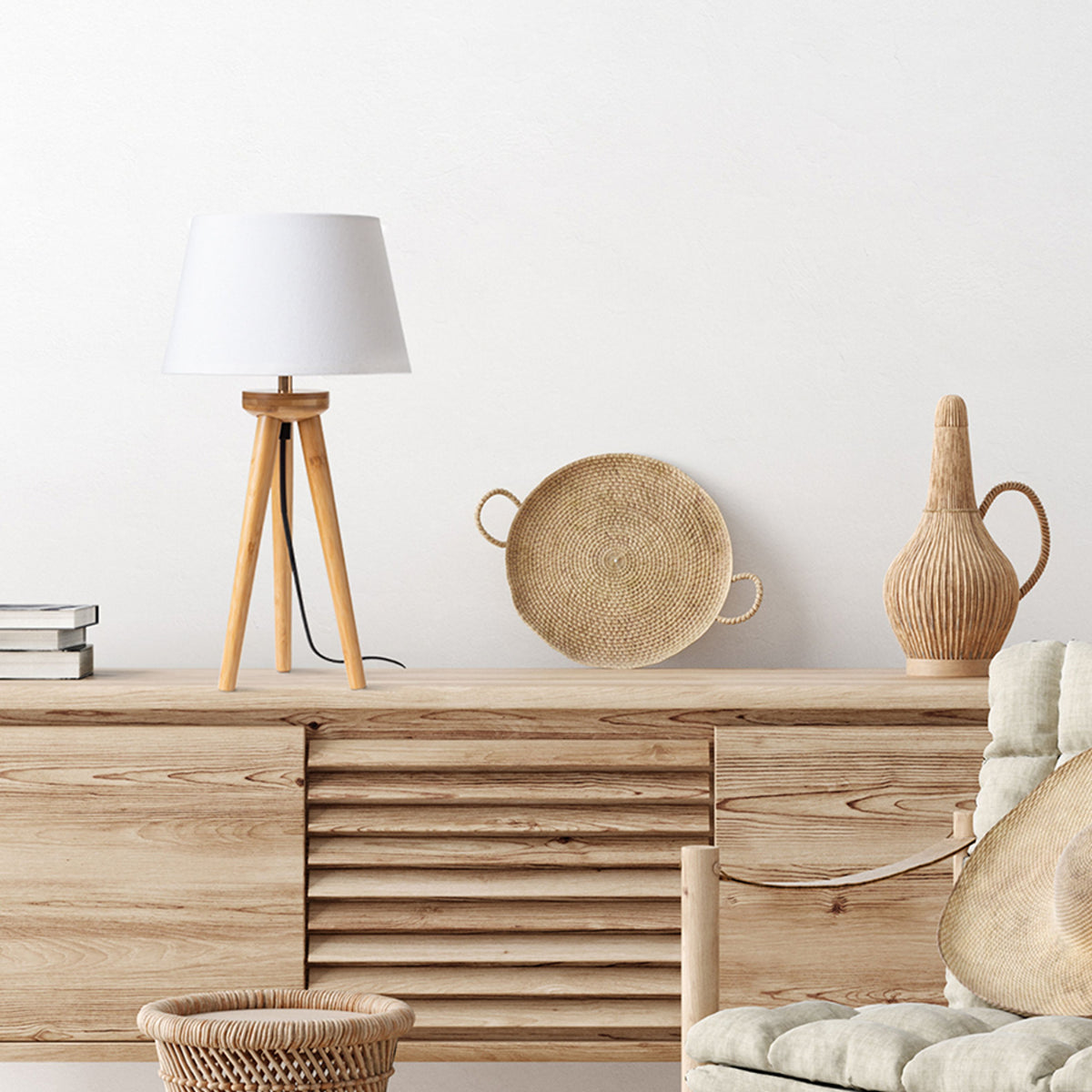 RENDL shades, shade bases, pendent sets BASCO table base bamboo 230V LED E27 15W R14146 2