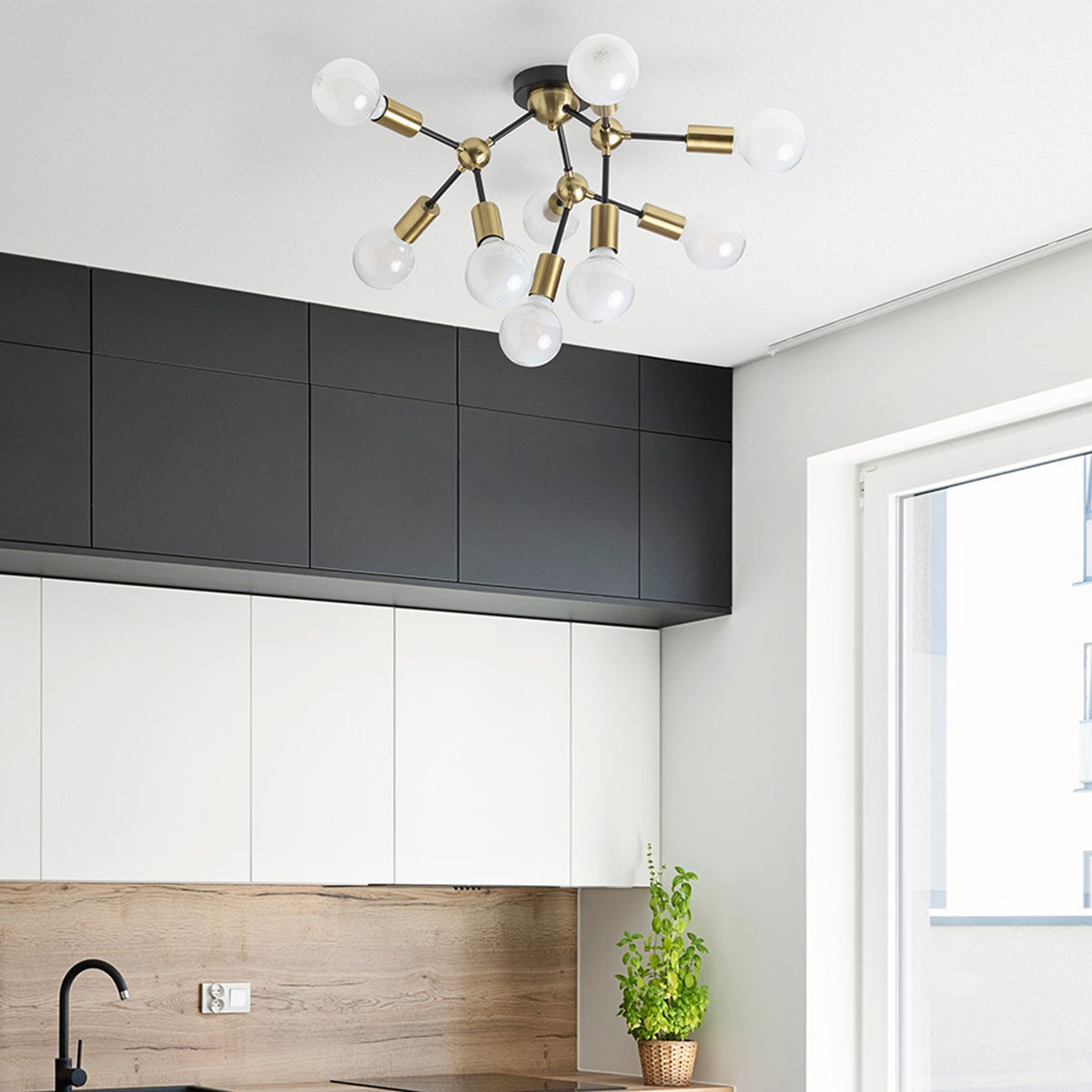 RENDL surface mounted lamp ARTEMIA 9 ceiling black brushed brass 230V LED E27 9x15W R14397 8
