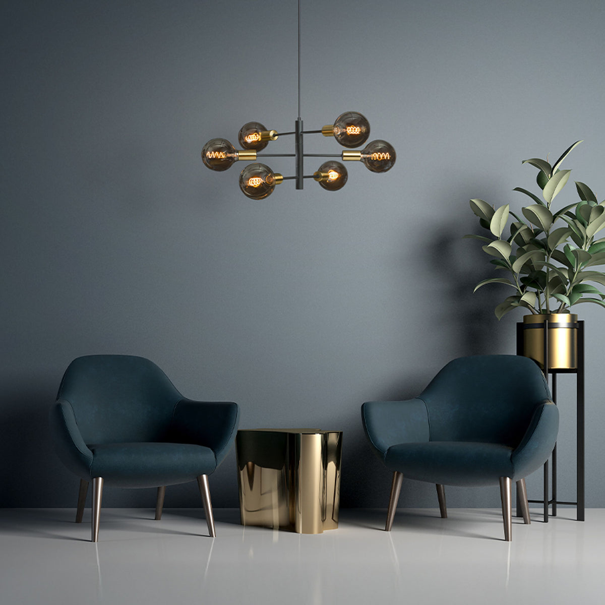 RENDL pendant lamp ARTEMIA 6 pendant black brushed brass 230V LED E27 6x15W R14399 5