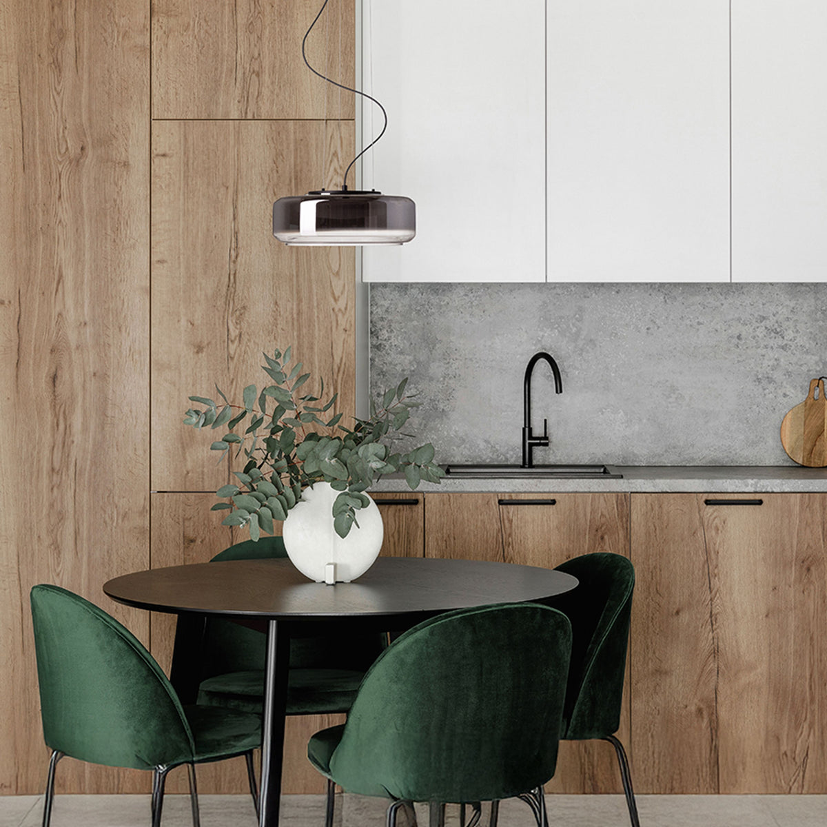 RENDL pendant lamp NAOMI 35 pendant  smoke-colored glass/frosted glass/black 230V LED 18W  3000K R14400 4