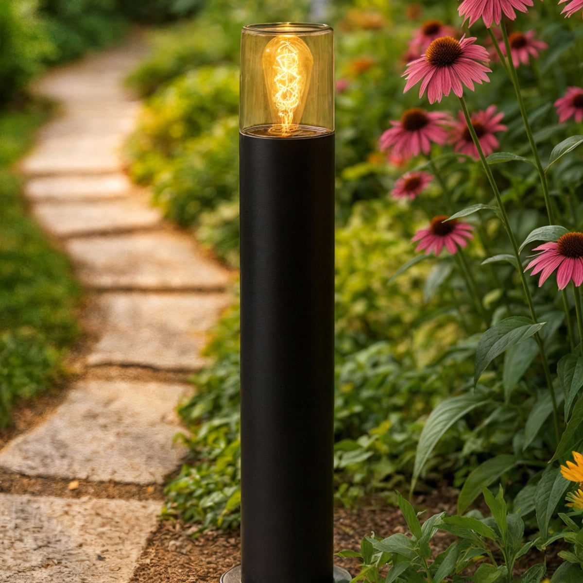 RENDL outdoor lamp QUINN 60 floor black amber-colored glass 230V LED E27 11W IP54 R14497 3
